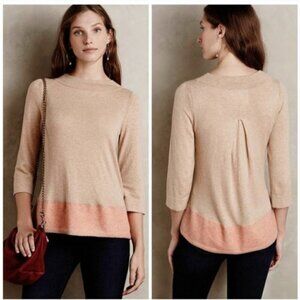 Anthro Angel Of The North Evi Cashmere Blend Tan Pink Color Block Sweater